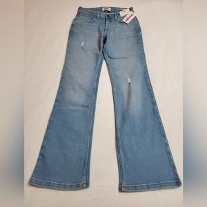 Wrangler High Rise Bold Boot Light Wash Distressed Jeans Size 4x32 Boho Chic